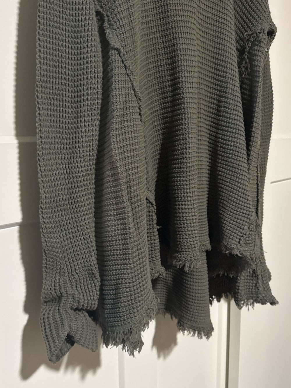Free People Olive Green Waffle Knit Cold Shoulder Sweater - Picture 3 of 6
